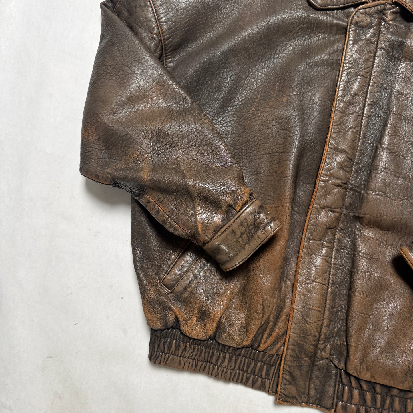 1980s Leather Bomber Jacket "Brown" Size: XL