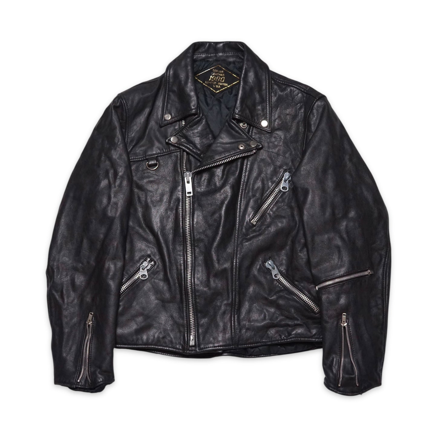 1980s Motorcycle Leather Jacket "Black" Size: S