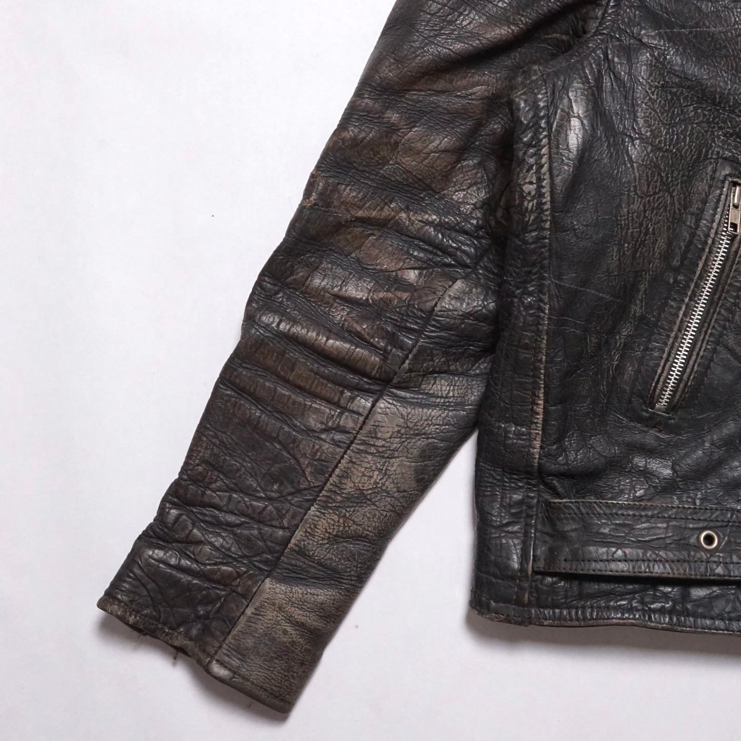 1980s Motorcycle Leather Jacket "Distressed" Size: L