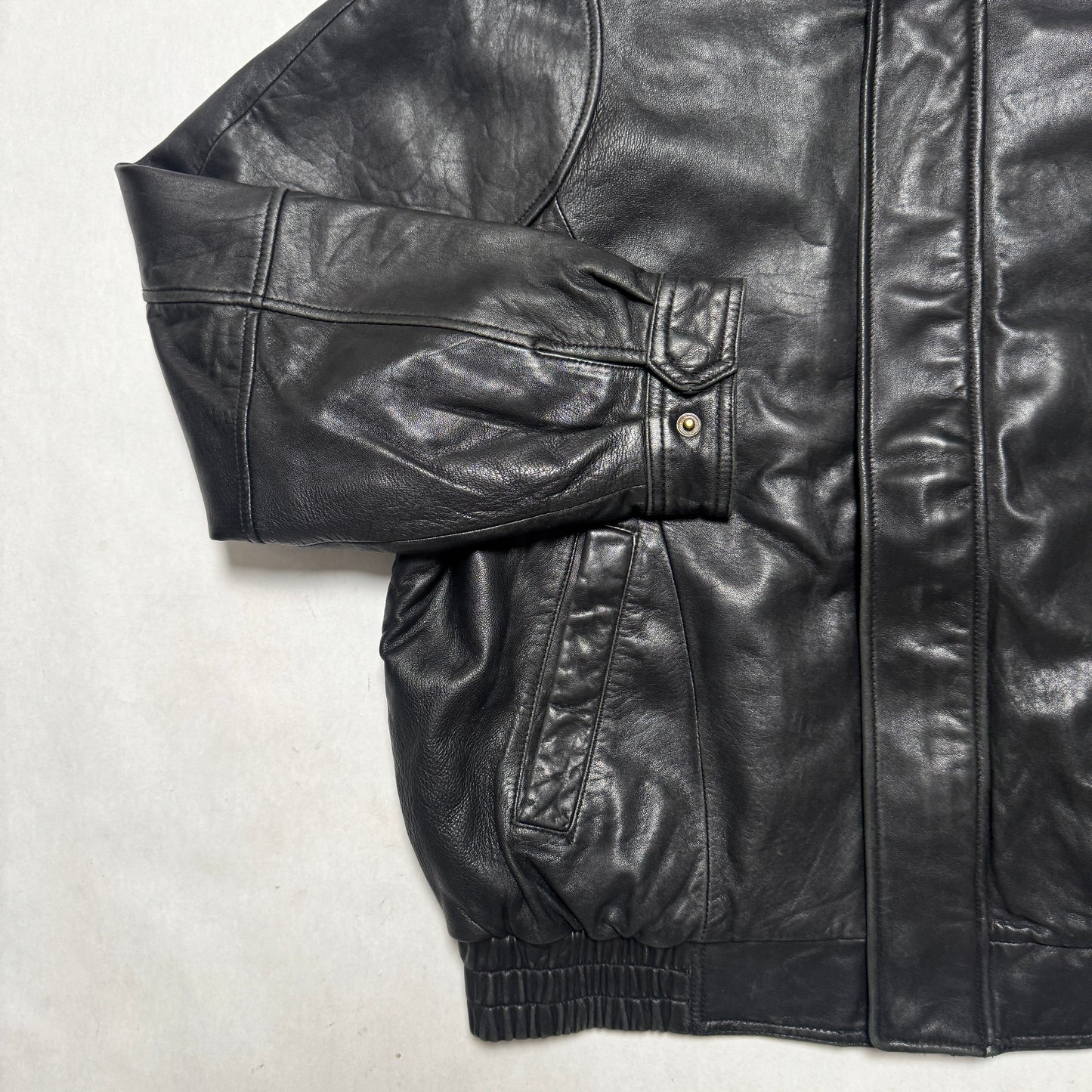 2000s Leather Bomber Jacket "Black" Size: L