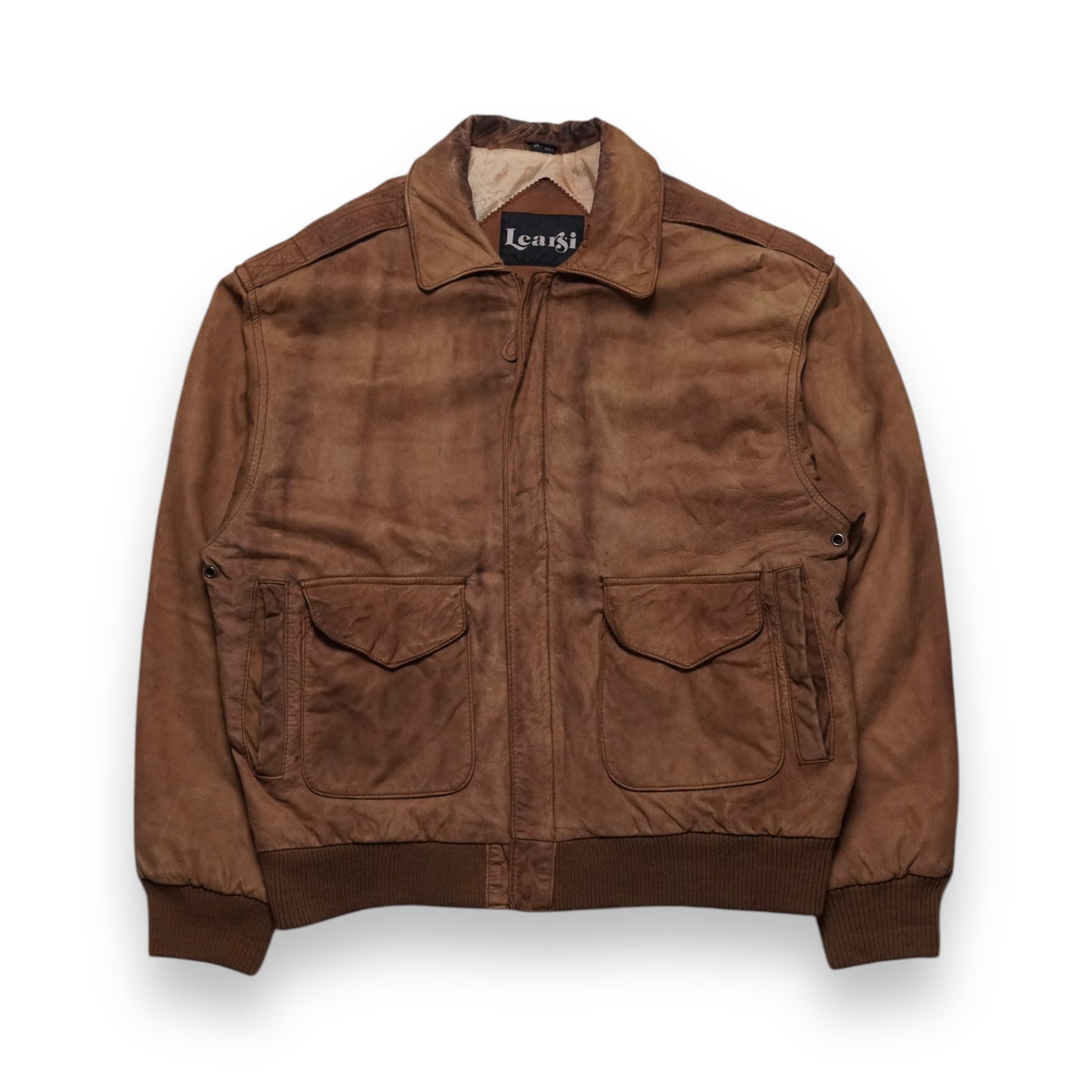 1980s Leather Bomber Jacket “Brown” Size: M