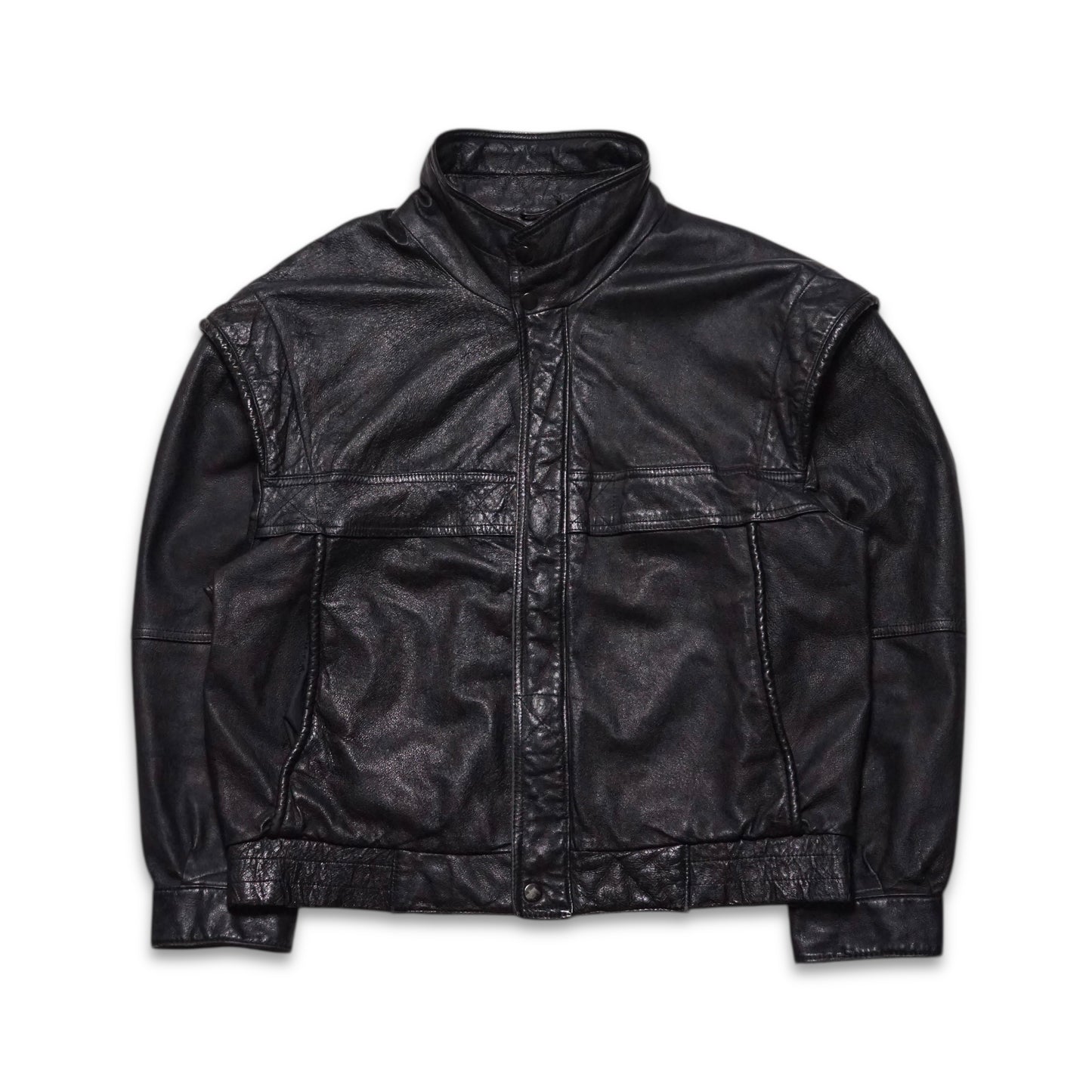 1980s Leather Bomber Jacket "Black" Size: M