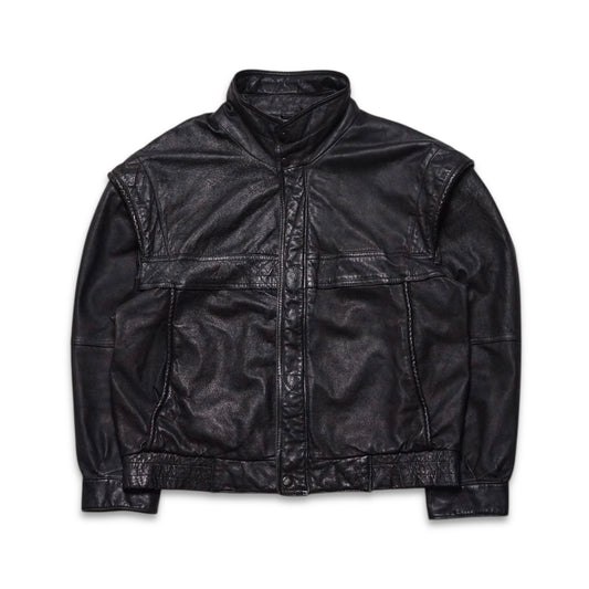 1980s Leather Bomber Jacket "Black" Size: M