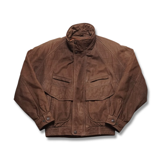 2000s Leather Bomber Jacket "Brown" Size: M