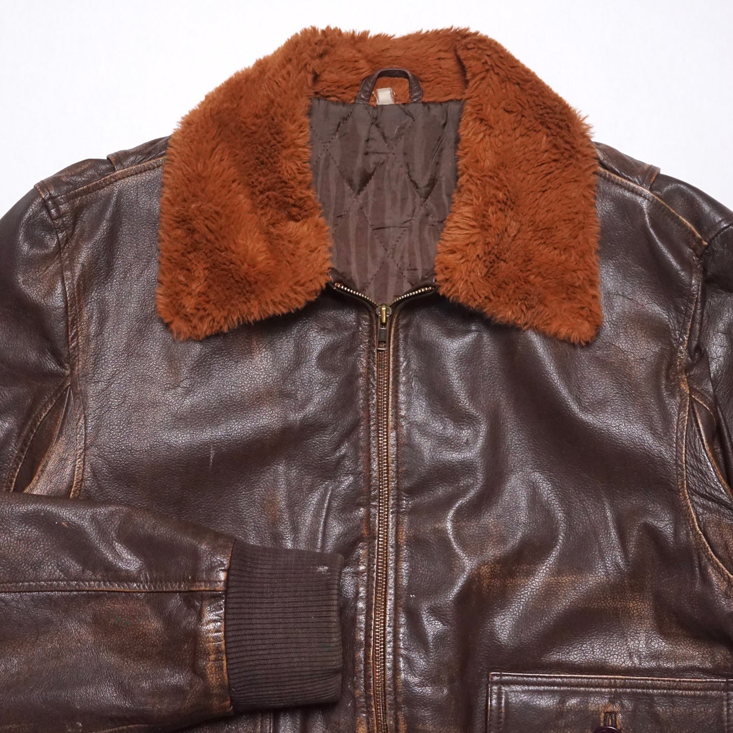 1980s Leather Bomber Jacket "Brown" Size: L/XL