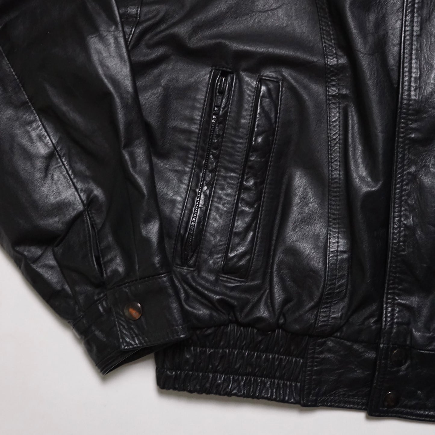 1990s Leather Bomber Jacket "Black" Size: M/L