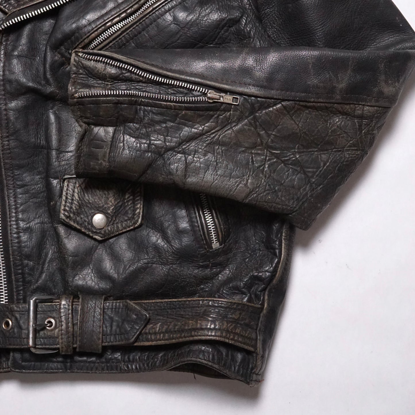 1980s Motorcycle Leather Jacket "Distressed" Size: L