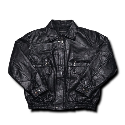 2000s Leather Bomber Jacket “Black” Size: M