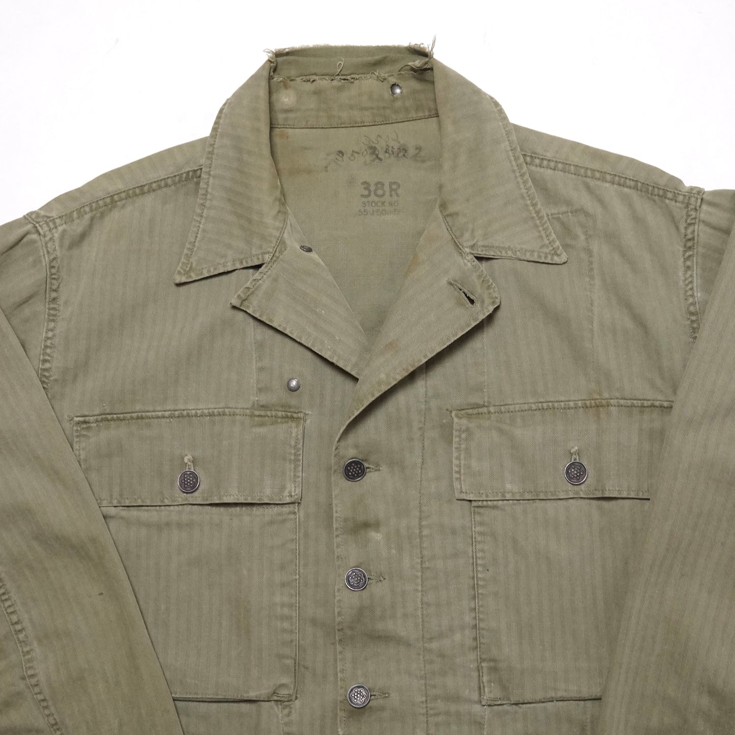 1940s Military Herringbone Twill Jacket Size: L