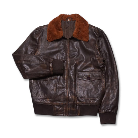 1980s Leather Bomber Jacket "Brown" Size: L/XL