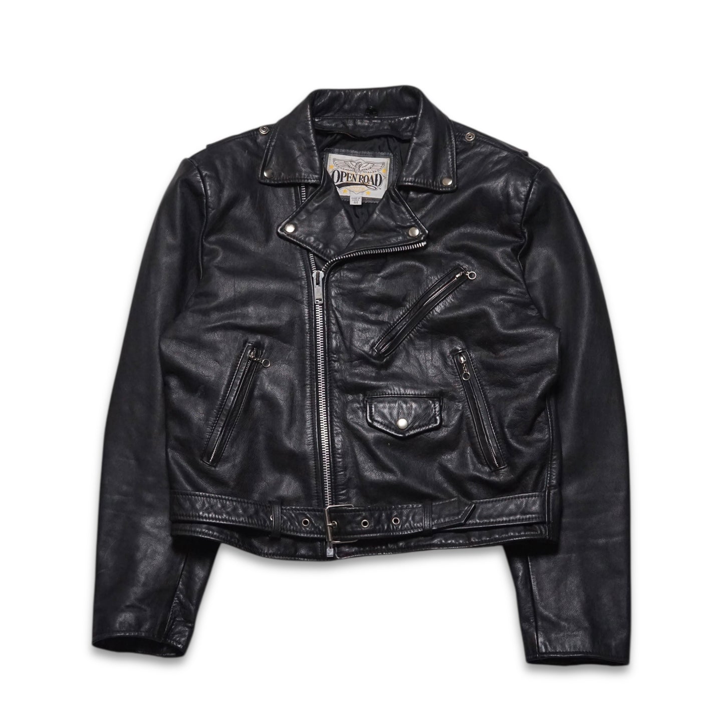 1980s Motorcycle Leather Jacket Size: L/XL