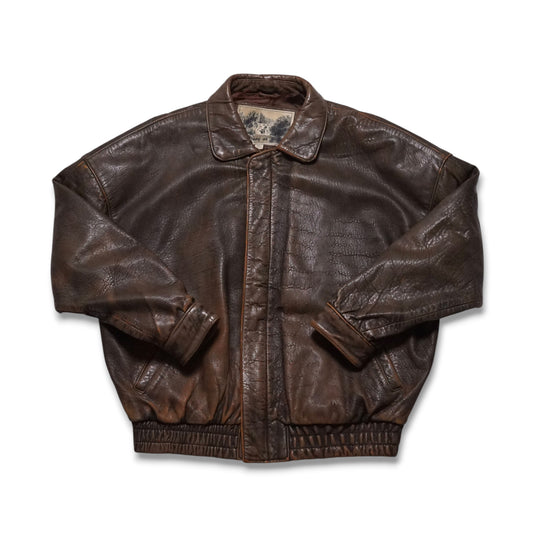 1980s Leather Bomber Jacket "Brown" Size: XL