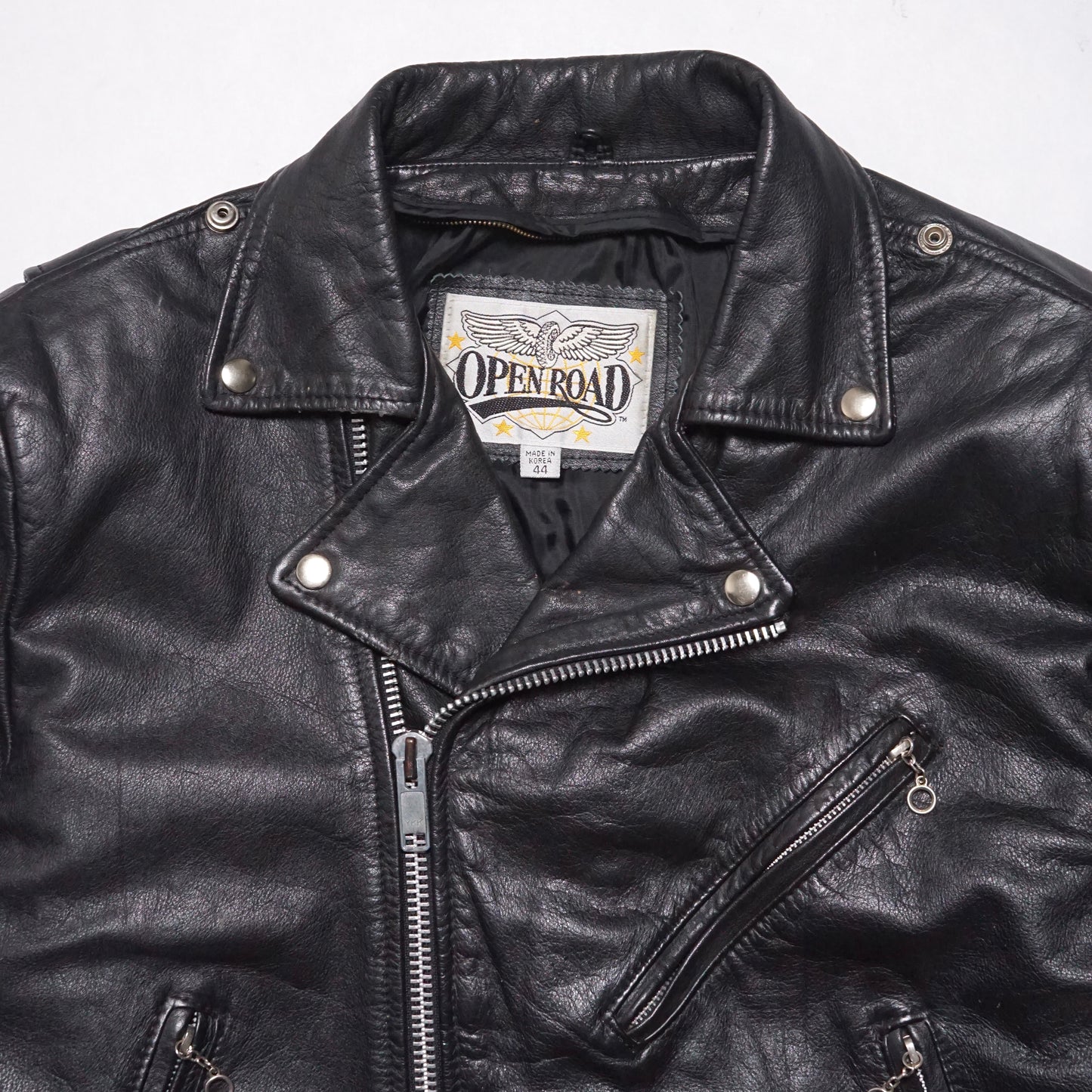 1980s Motorcycle Leather Jacket Size: L/XL