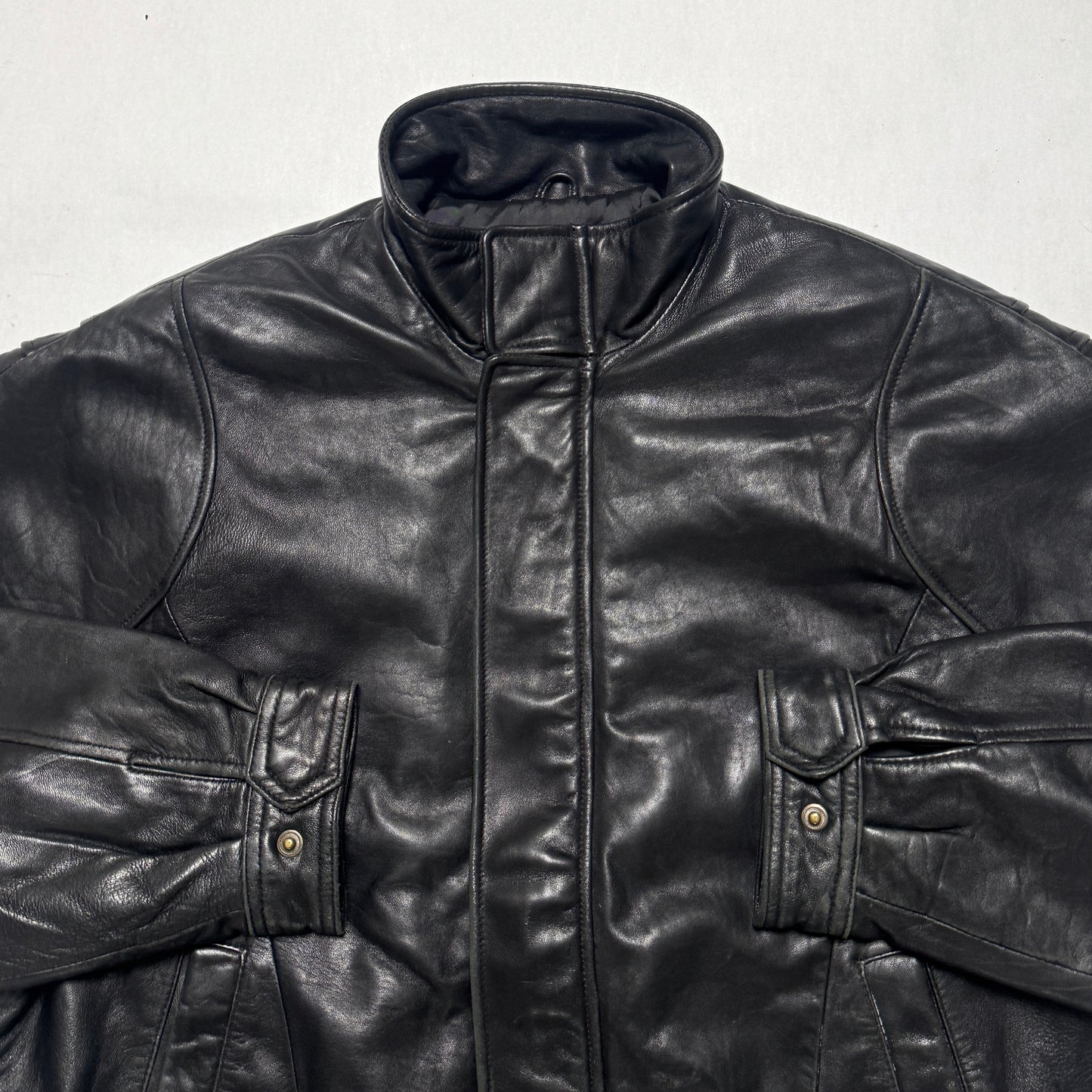 2000s Leather Bomber Jacket "Black" Size: L