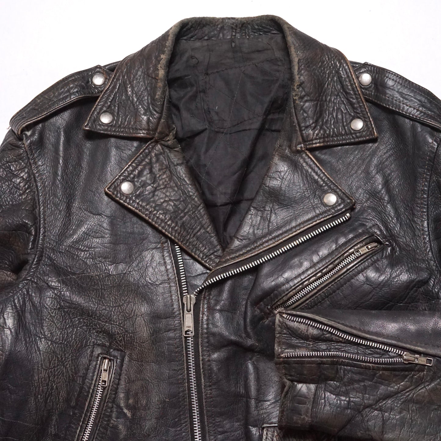 1980s Motorcycle Leather Jacket "Distressed" Size: L