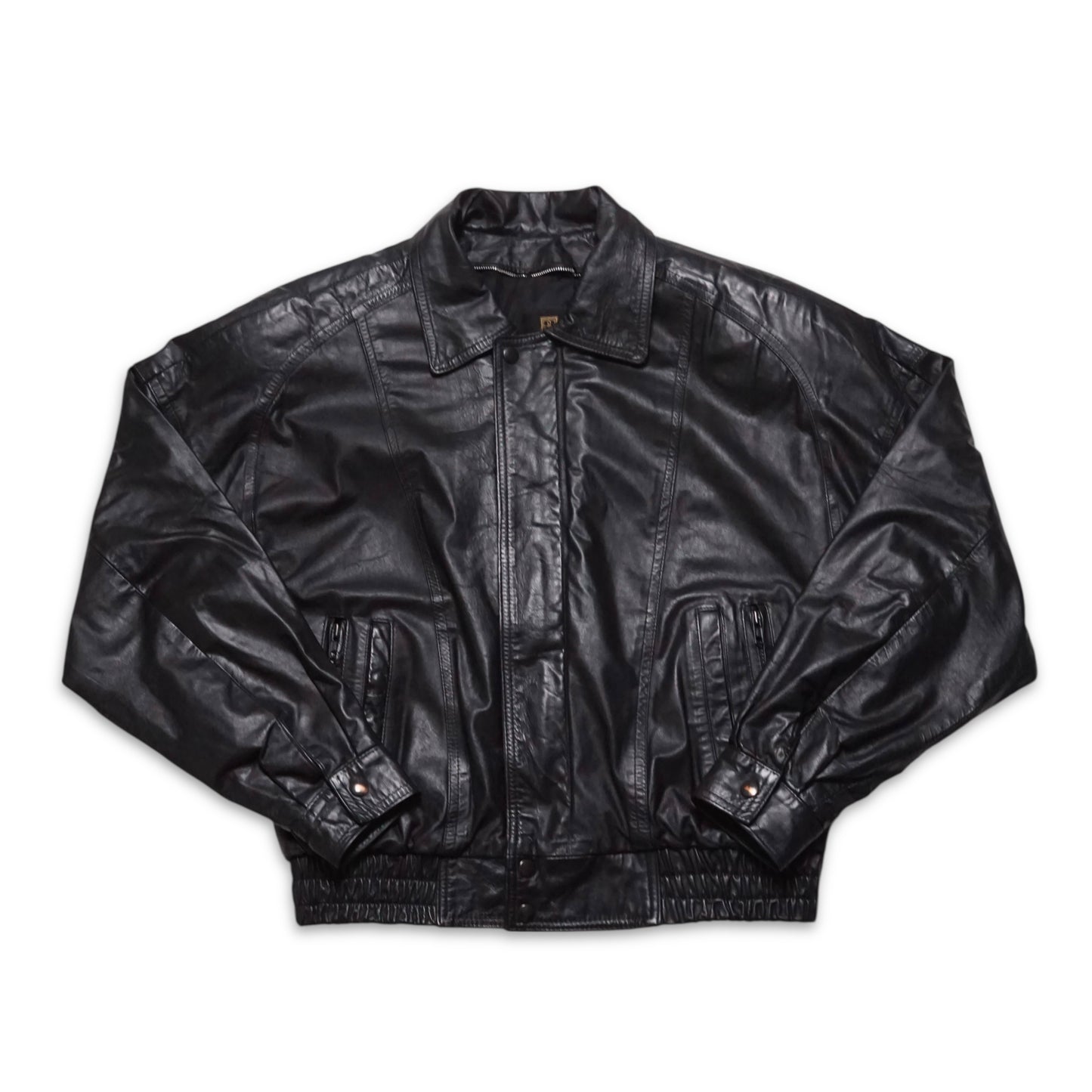 1990s Leather Bomber Jacket "Black" Size: M/L