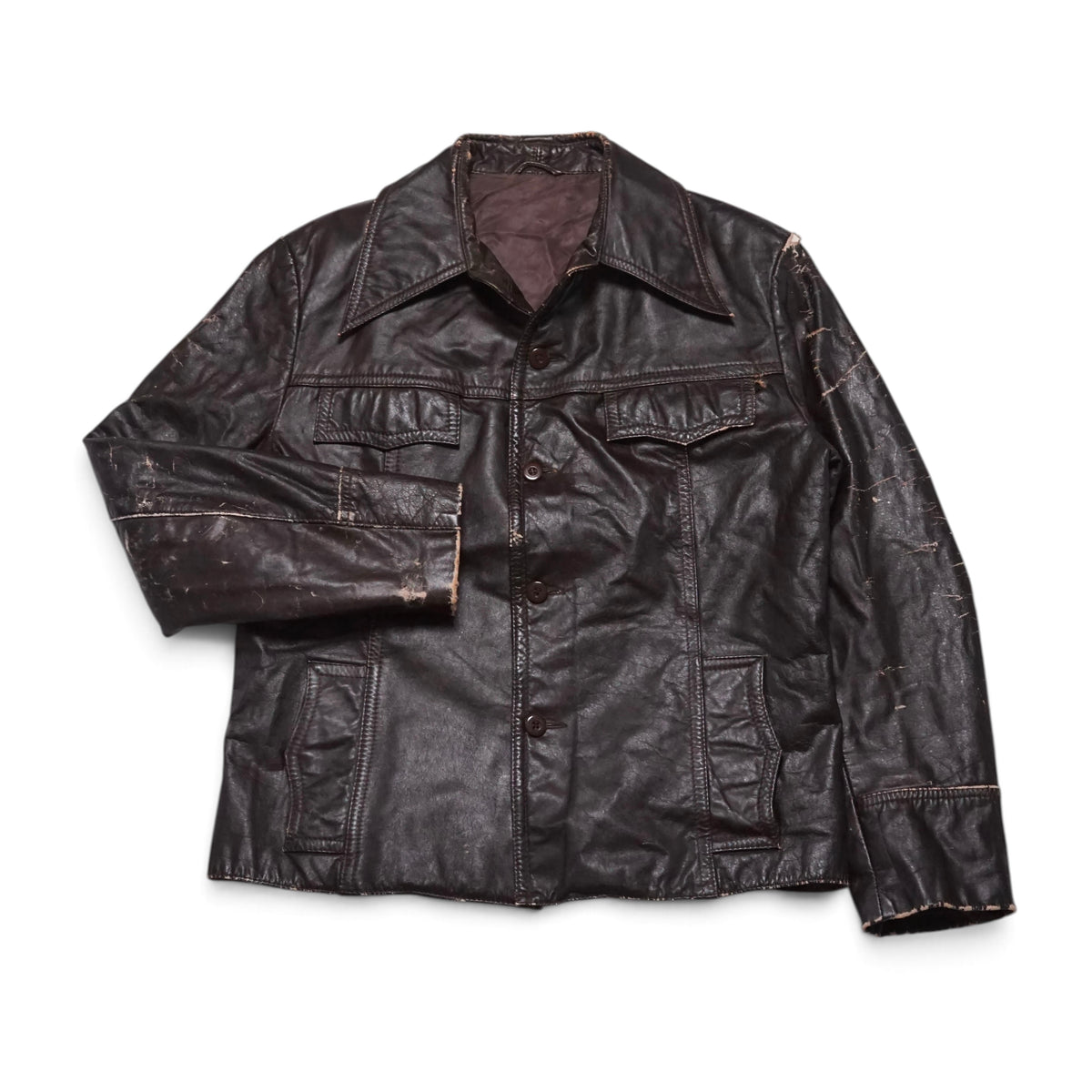 1970s Leather Jacket "Distressed" Size: M