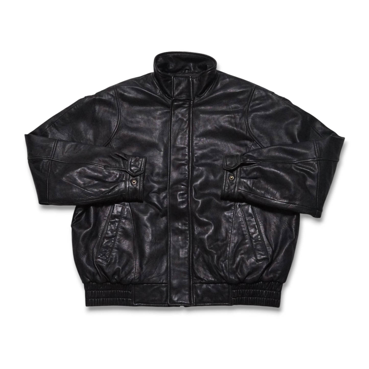 2000s Leather Bomber Jacket "Black" Size: L