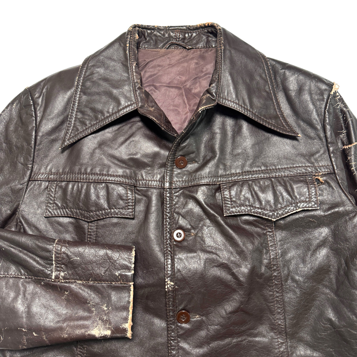 1970s Leather Jacket "Distressed" Size: M