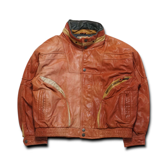 1980s Leather Bomber Jacket "Burnt" Size: L